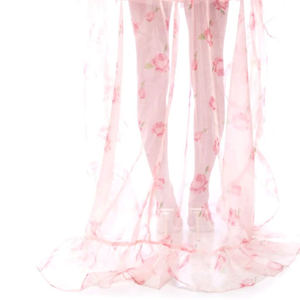 Stasia Lost In A Dream Pink Rose Floral Tulle High Low Skirt XL - Picture 8 of 10